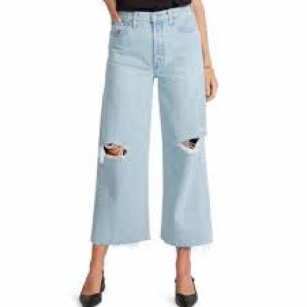 Etica Devon high waisted wide leg jeans raw hem distressed size 26